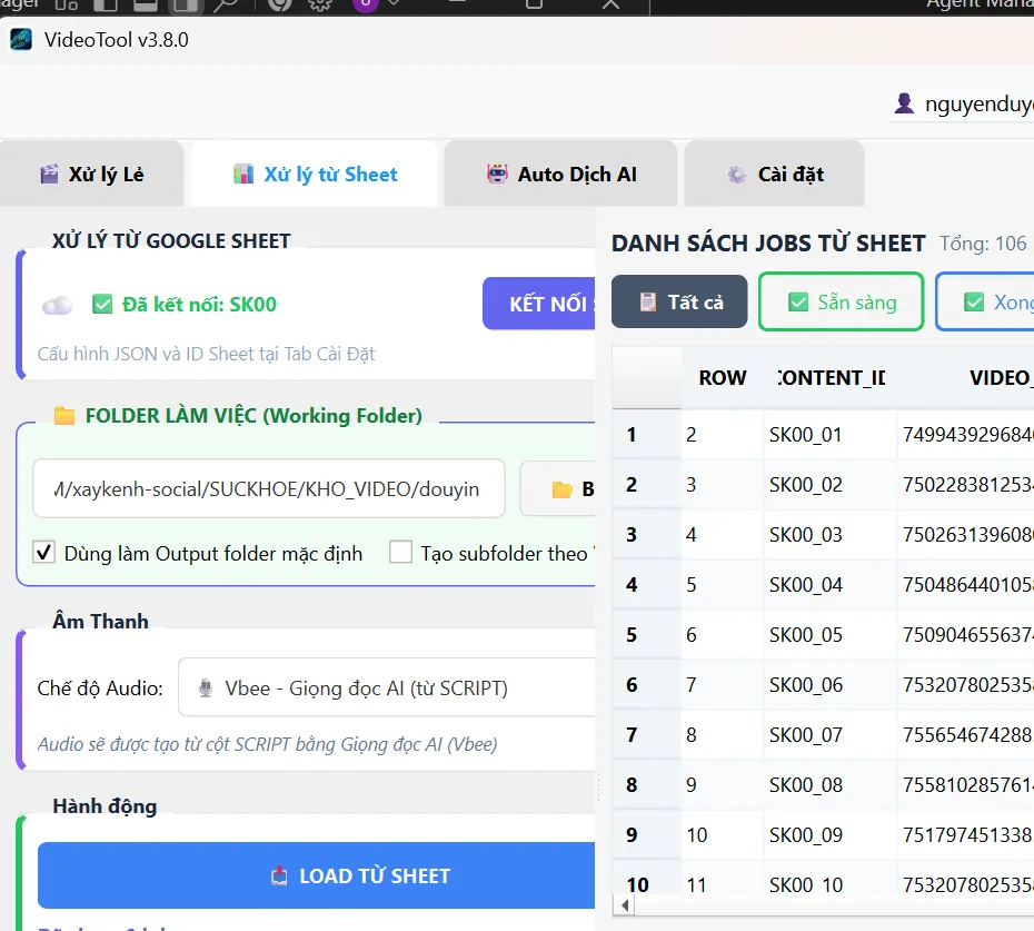 Giao diện tab Sheet